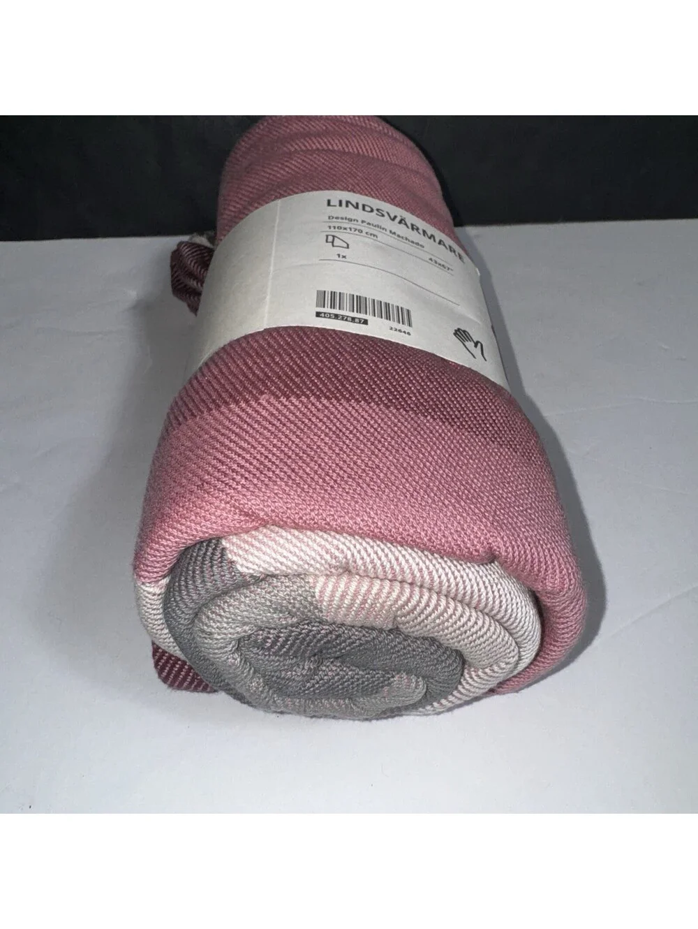 IKEA of Sweden LINDSVÄRMARE Throw Blanket Pink Gray Tassels Cotton 43”x67”